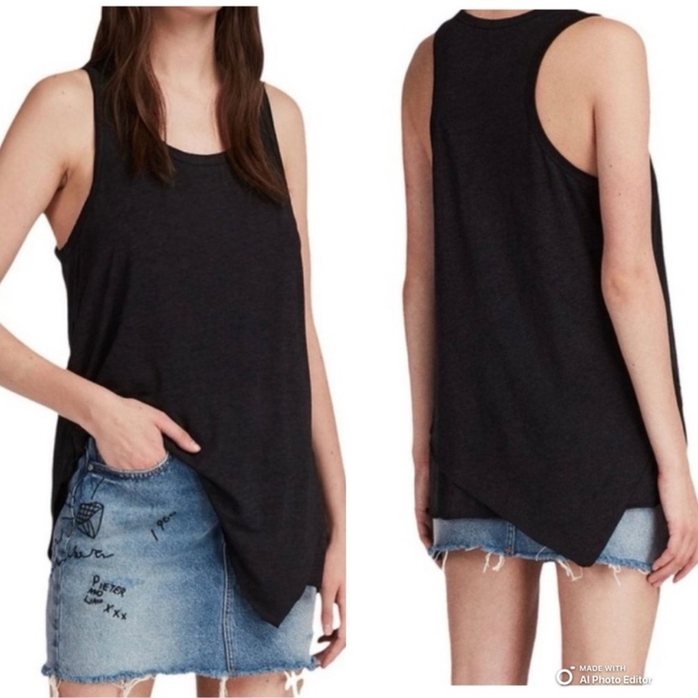 All Saints Washed Black Asymmetrical Hem Tank Top